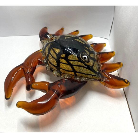 Murano Glass Golden Flecks Crab Figurine Art Amber Brown Crustasean
